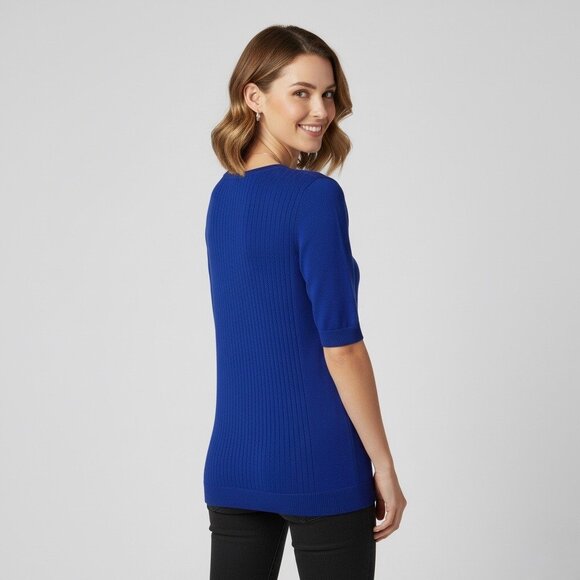 GAP Cobalt Blue Knit Short Sleeve Sweater Top • Preppy Classic Minimalist Mod S - Picture 8 of 15